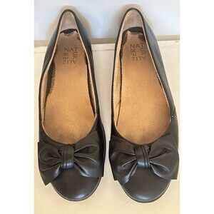 Naturalizer N5 Comfort Black Leather Bow Flats Slip On Ballet Shoes Women’s 8.5